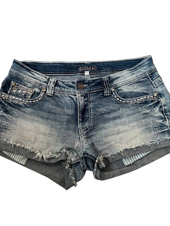Shyanne Denim Shorts Western Blue Jean Short Embellished Pockets Women's Size 29 - Picture 1 of 5